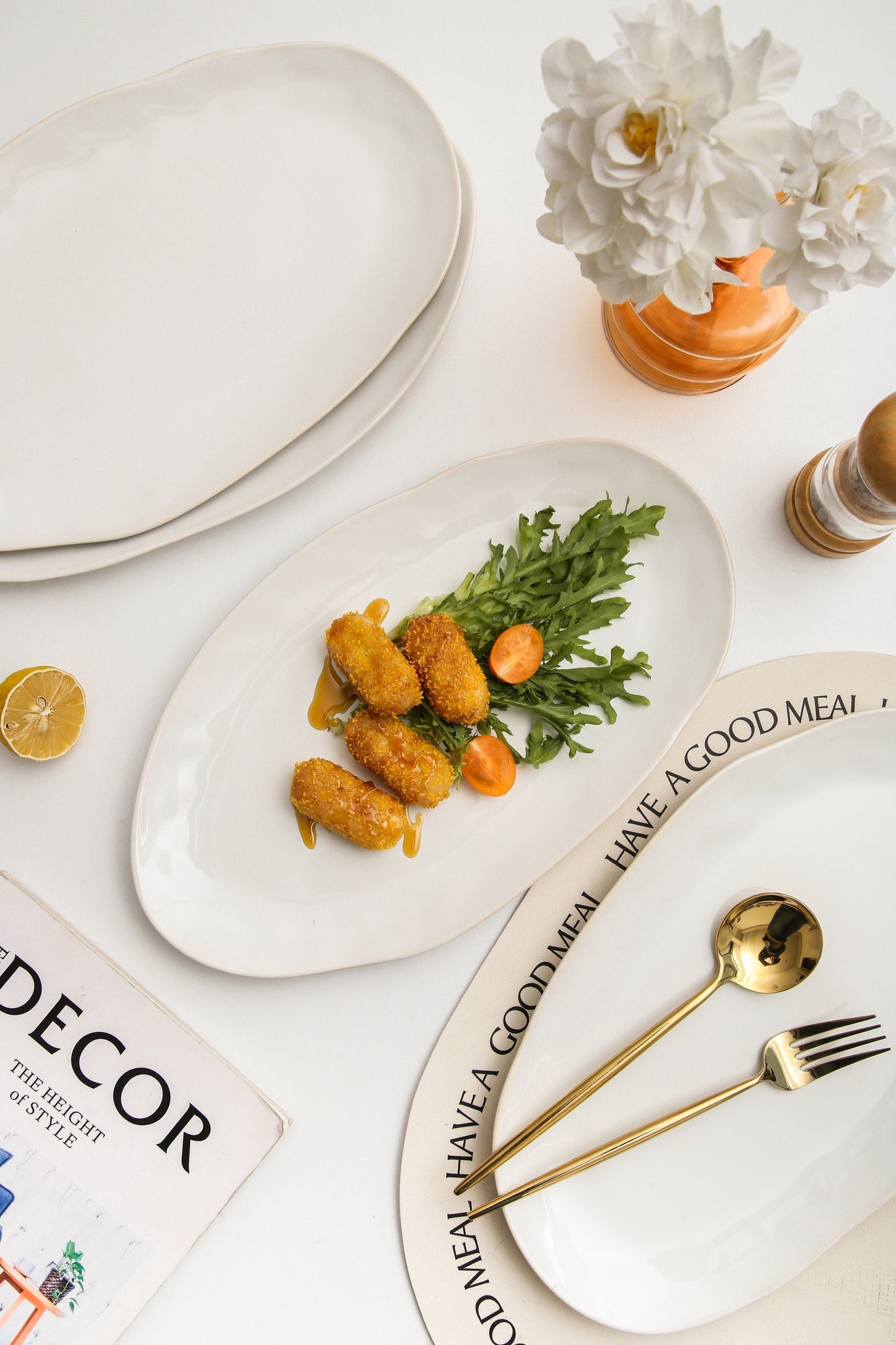 Conjunto de 3 Travessas de Servir em Grés – Branco Pérola