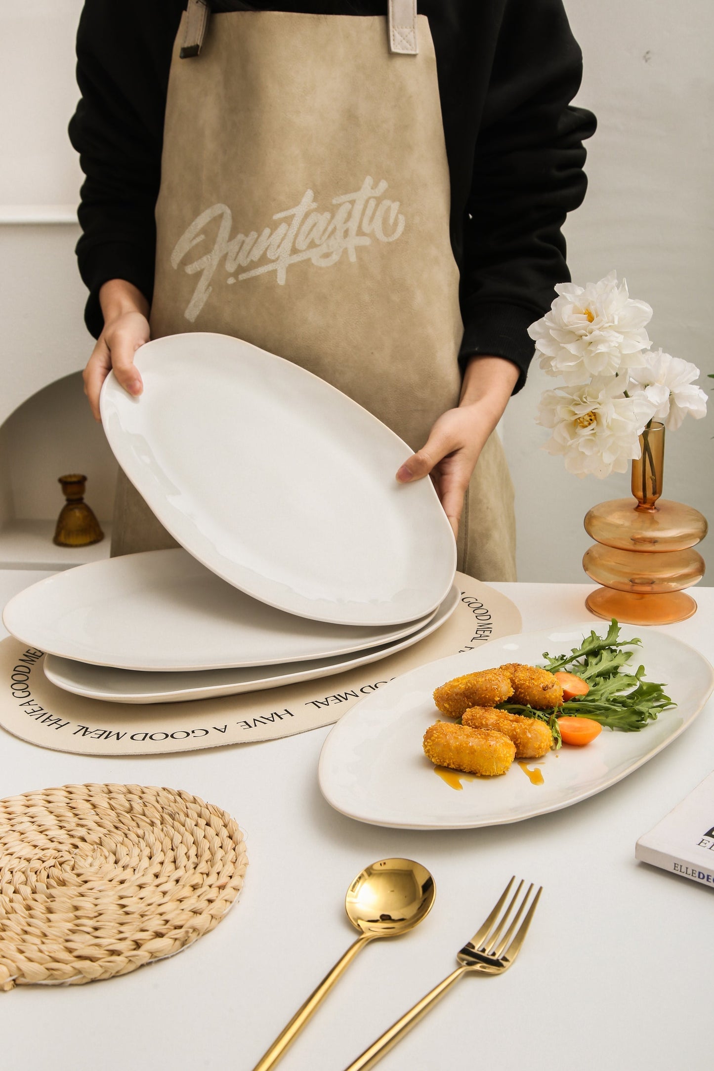 Conjunto de 3 Travessas de Servir em Grés – Branco Pérola