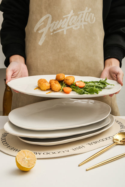 Conjunto de 3 Travessas de Servir em Grés – Branco Pérola